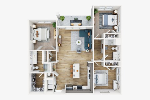 Floor plan for 3 beds, 2 baths, 1375 sqft